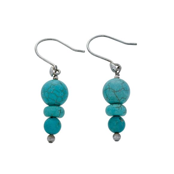 Vintage Sterling Silver 925 Blue Magnesite Graduated Beaded Dangle Earrings - Picture 1 of 5
